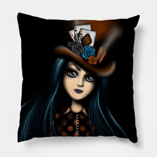 Steampunk Girl Blue Haired Girl with Hat Pillow