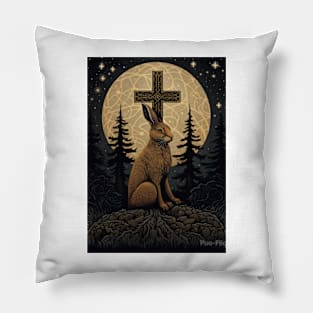 Hare, Pagan Hare, Pagan Art, Moon, Animal, Pillow