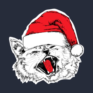 Caroling Christmas Cat in Santa Hat T-Shirt