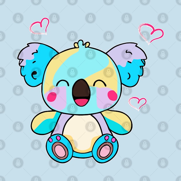 Happy smiling baby koala bear with love hearts. Kawaii cartoon by SPJE Illustration Photography