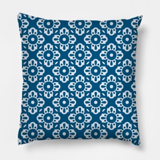 Geometric Flowers - Deepsea Blue Pillow