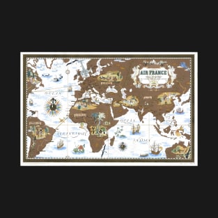 World map wall art 1939 dorm decor mappemonde air france airways Art Print T-Shirt