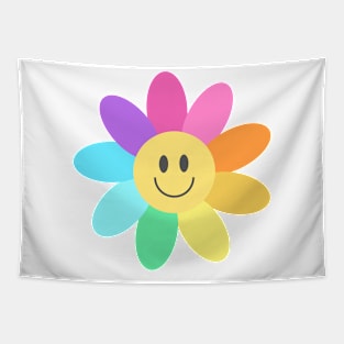 Rainbow Happy Face Flower Tapestry