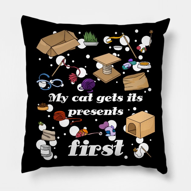 My cat gets its presents first! - cat toys, cat supplies Pillow by HighFives555