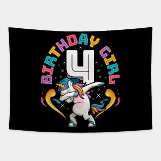 Dabbing Unicorn Birthday Girl 4 Years Old Tapestry