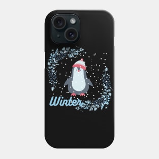 Winter penguin in snow fall Phone Case