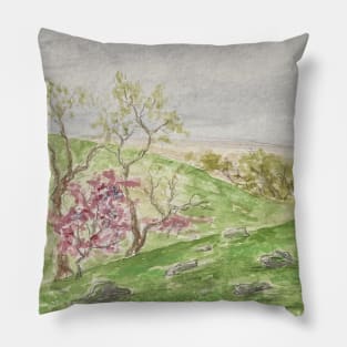 Redbud Field Watercolor Pillow