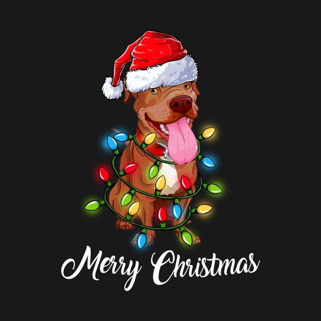 Matching Christmas Gifts Pitbull Dog Light Merry Christmas Tshirt by US GIFT