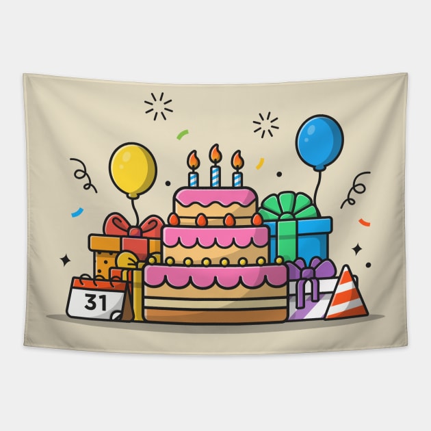 Gift Box And Birthday Cake Tapestry by Catalyst Labs