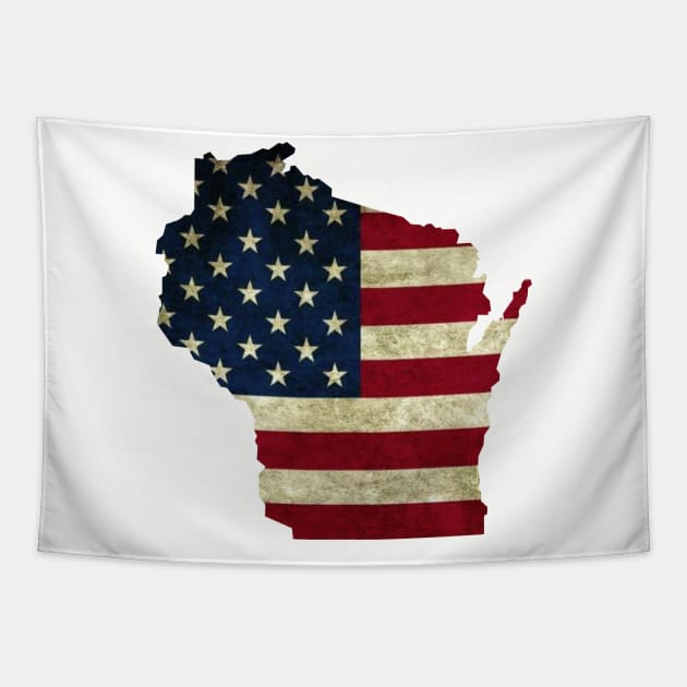 Wisconsin American Flag Tapestry by Dale Preston Design