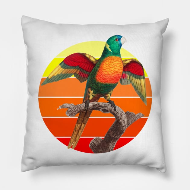 The Blue Headed Parrot retro sunset Pillow by Geoji 