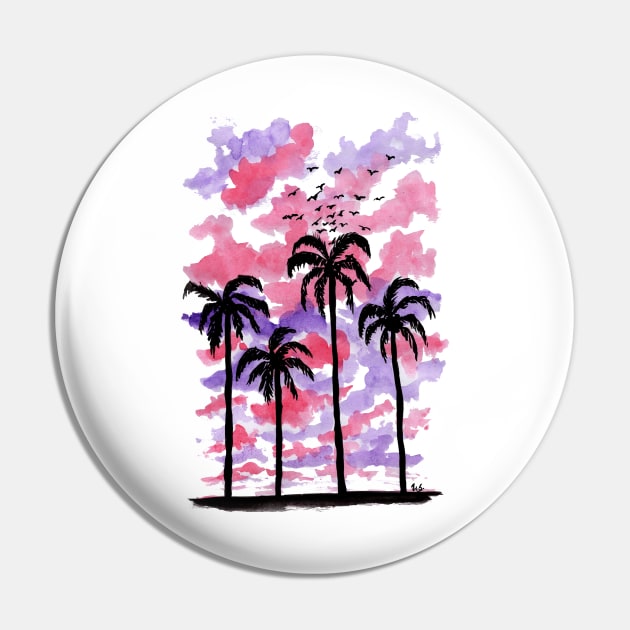 Pastel Clouds Coconut Trees Gouache Painting Pin by Celestial Hue