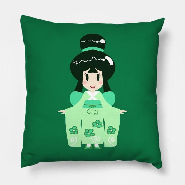 Green Kimono Girl Pillow by saradaboru