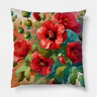 Red Hibiscus Flowers Pillow