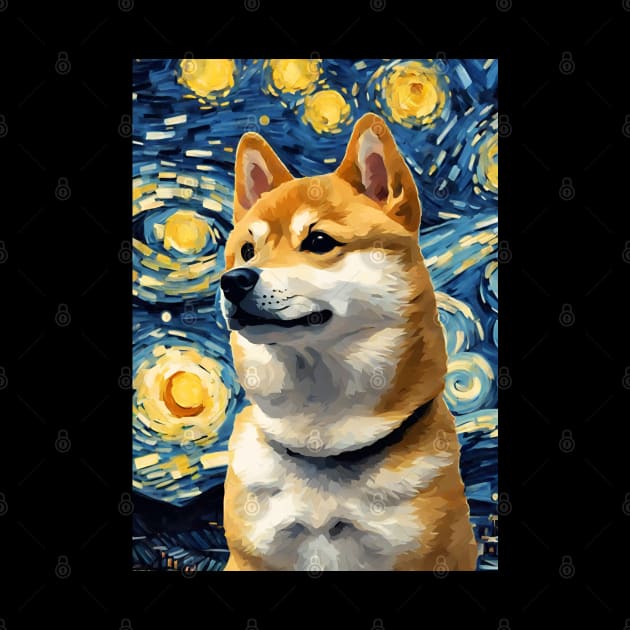 Shiba Inu Dog Breed Painting in a Van Gogh Starry Night Art Style by Art-Jiyuu