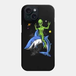 Space Alien Riding Shark Phone Case