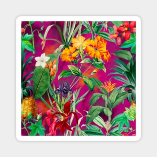 Colorful tropical floral leaves botanical illustration, tropical plants,leaves and flowers, red pink leaves pattern Magnet