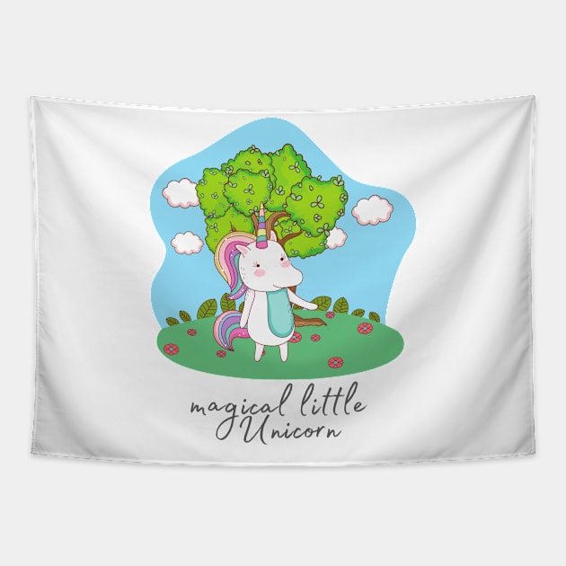 Cute Little Unicorn In Field Tapestry by Vegan Squad