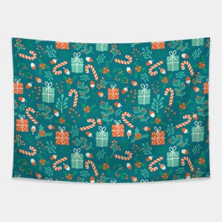 Vintage  Christmas Holidays Green Blue Red Tapestry