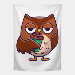 Cute Owl Holding Coffee Tapestry