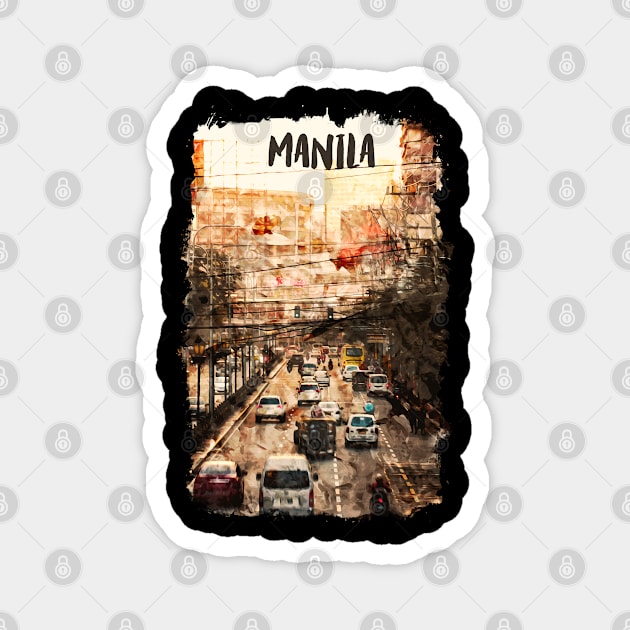 Manila Philippines city watercolor Magnet by NeedsFulfilled