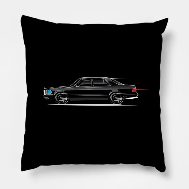 Mercedes Benz W116 Sedan 450 SE Four Door Pillow by PauHanaDesign