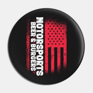 Motorsports Beer And Burgers - US Flag graphic Pin