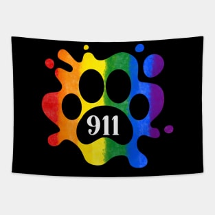 Dispatcher LGBTQIA 911 Rainbow Pride Paw Print Tapestry