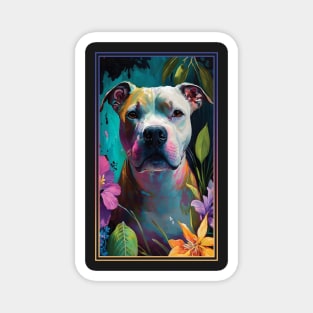 American Staffordshire Terrier Pitbull Vibrant Tropical Flower Tall Digital Oil Painting Portrait  5 Magnet