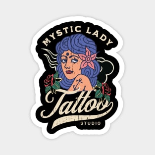 Mystic Lady tattoo vintage distressed Magnet