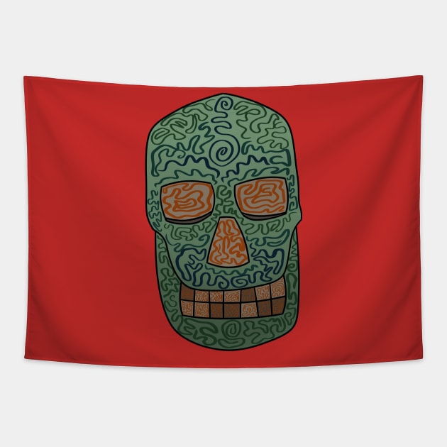 Squiggle Skull Tapestry by VazMas Design