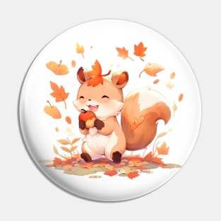 Happy Autumn Squirrel with an Acorn Pin