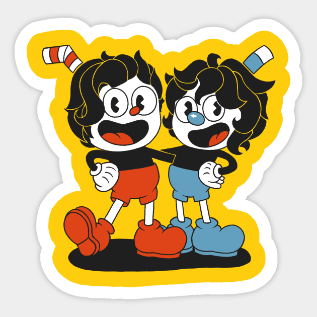 Cuphead Mugman & Bendy Fan Art Sticker 