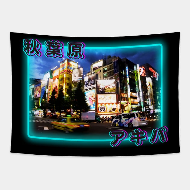 Neon Akihabara Nights Tokyo City Japan Tapestry by Knorowara