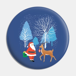 Christmas Scene with Santa and Reindeer Pin