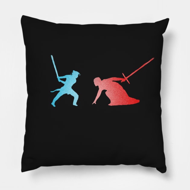 Rey and Ben Duel Sihouette Pillow by basicallyamess