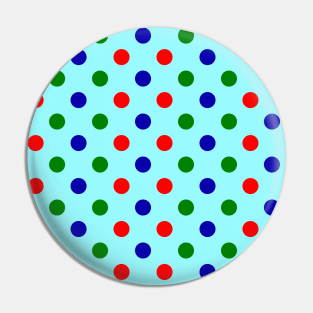 Christmas - Red, Green & Blue Polka Dots Pattern on Bright Blue Background Pin