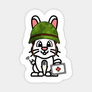 Funny white rabbit is a first aider Magnet
