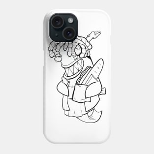 Dope shark character with a bread stick ink-pencil black-and-white illustration Phone Case