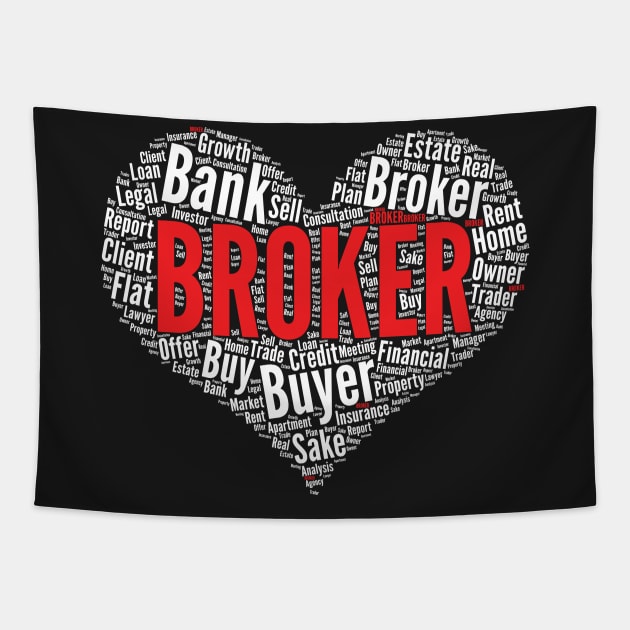 Broker Heart Shape Word Cloud Design Real Estate Agent product Tapestry by theodoros20