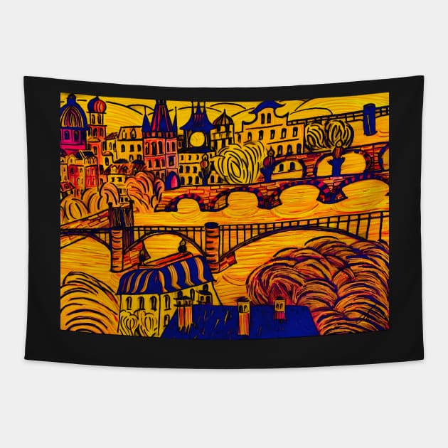 Prague - Golden City No. 1 Tapestry by asanaworld