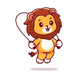 kawaii Lion Skipping Illustration T-Shirt