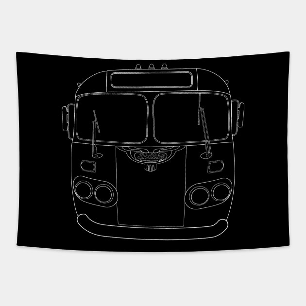 Flxible Clipper 1950 Bus Front View Timeless Art Deco Design White for dark colored backgrounds T-Shirt Tapestry by Flxible