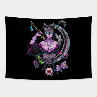 Woman Samurai Cyberpunk Tapestry