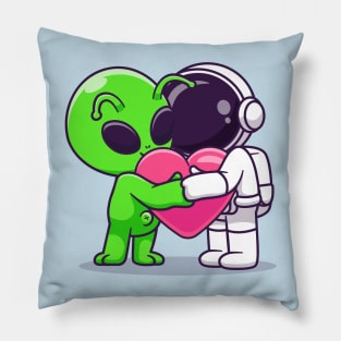 Cute Astronaut And Alien Hug Love Heart Cartoon Pillow