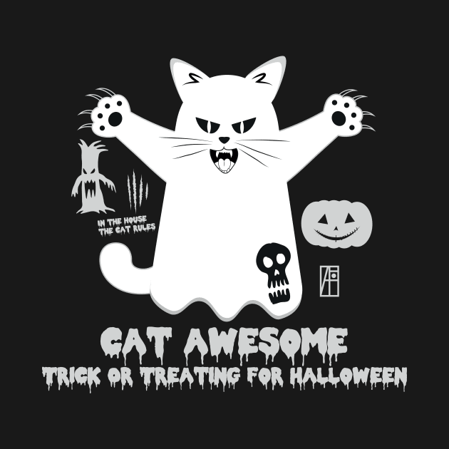 Halloween cat awesome- Trick or Treating for Halloween - Funny cat by ArtProjectShop