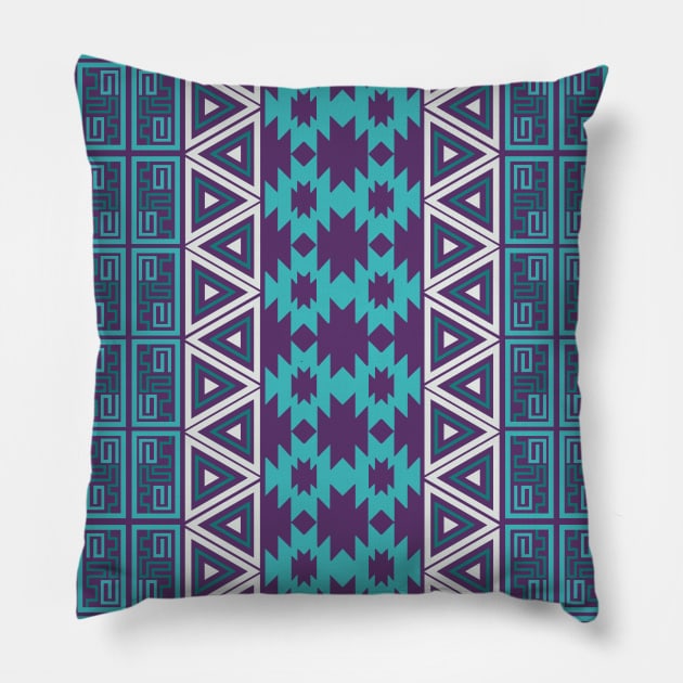 Aztec Pattern Design Blue, Teal and Cream Pillow by JDP Designs