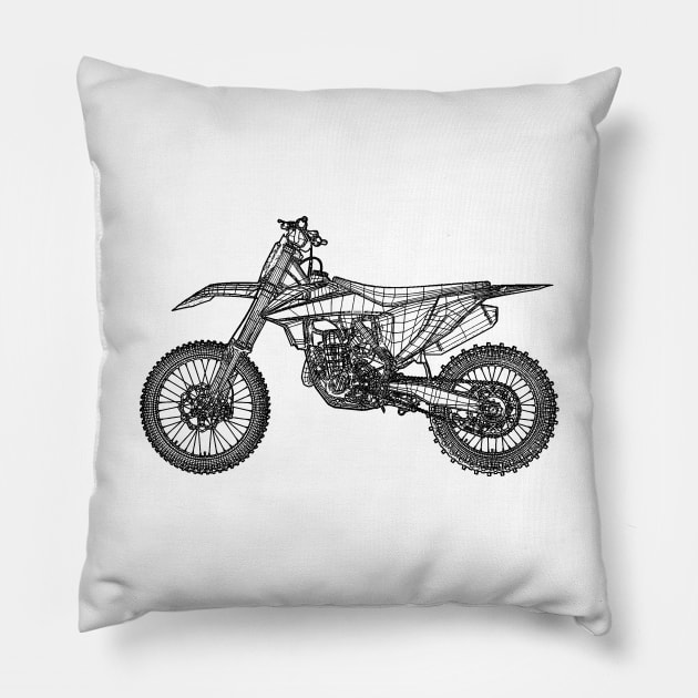 450 SX-F Bike Blueprint Sketch Art Pillow by DemangDesign