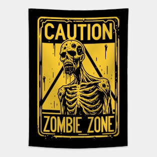 Caution Zombie Zone Sign Black and Yellow Tapestry