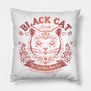 Cat Head with Flowers and Slogans Pillow